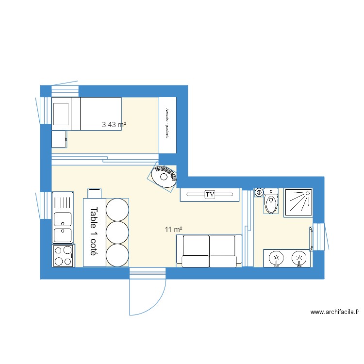 appart. Plan de 2 pièces et 14 m2