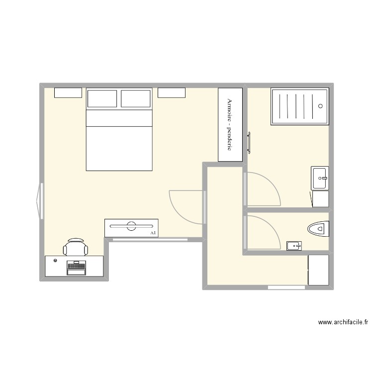 CHAMBRE 1 + WC + SALLE D EAU. Plan de 4 pièces et 28 m2