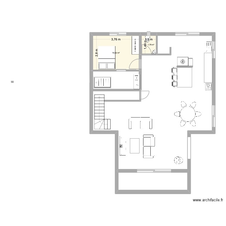 Le Beguevey. Plan de 2 pièces et 12 m2