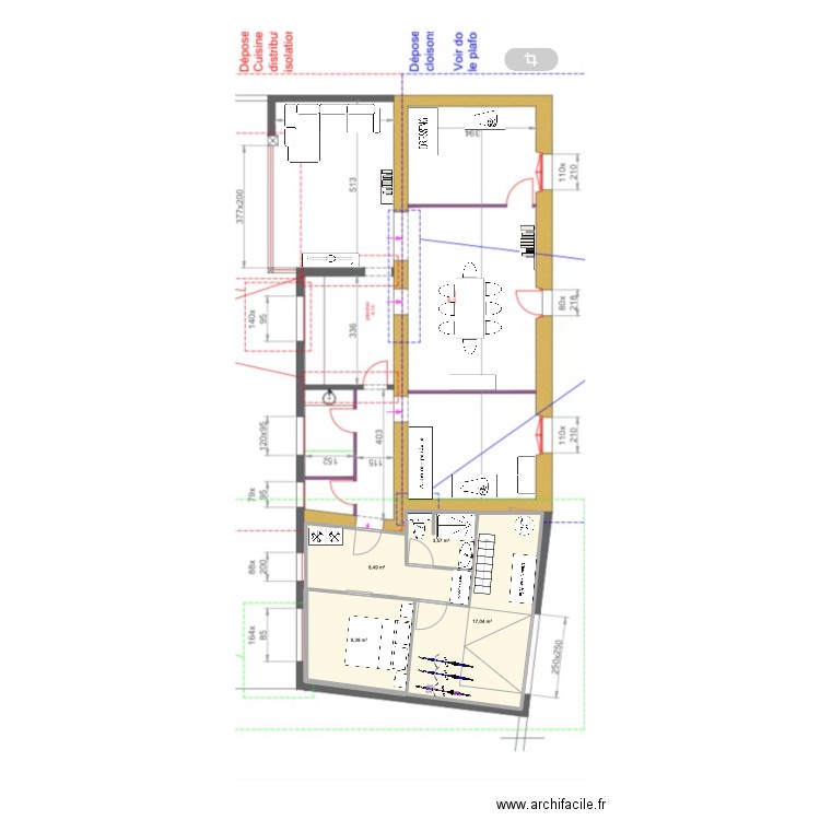 MAISON. Plan de 4 pièces et 38 m2