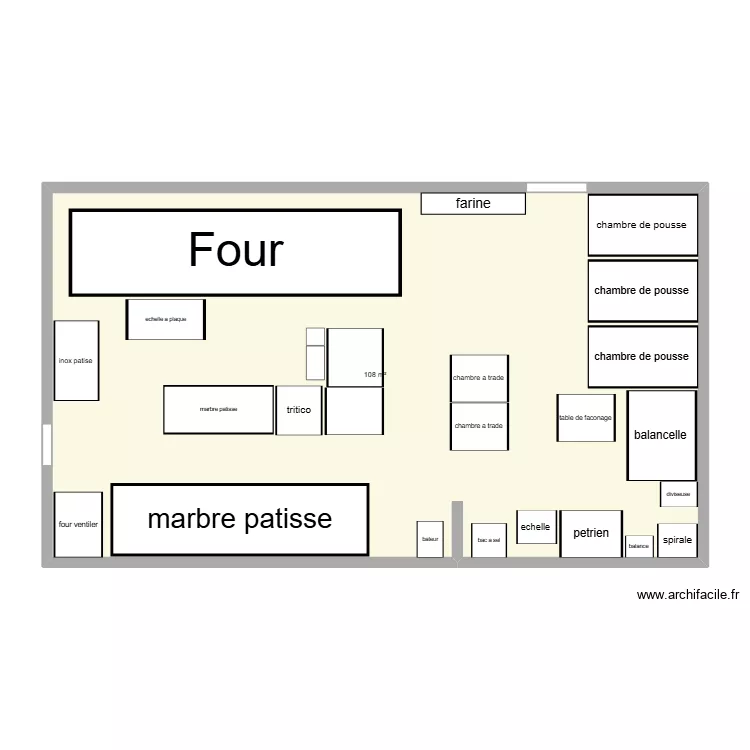 boulange. Plan de 1 Pièce et 108 m²