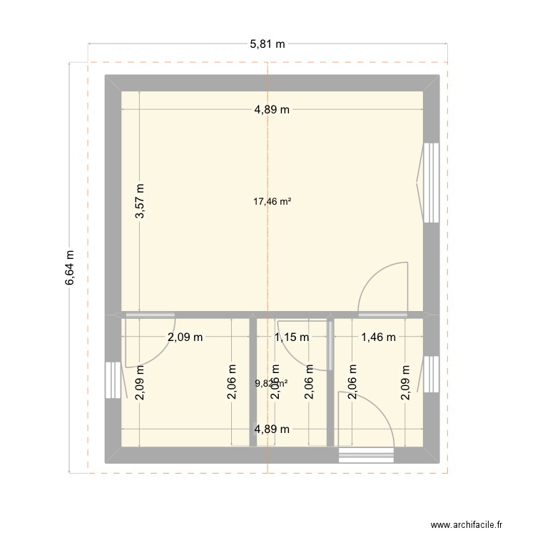 Èze fond du jardin. Plan de 2 pièces et 27 m2