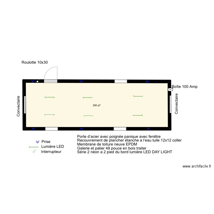 ROULOTTE 10X30. Plan de 1 pièce et 24 m2