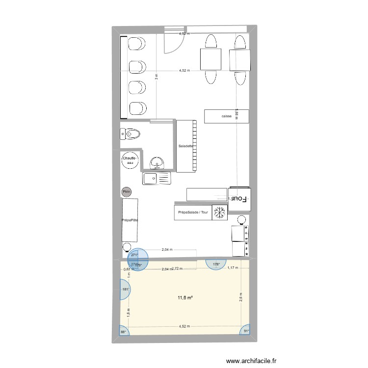 pizzerialeo2. Plan de 1 pièce et 12 m2
