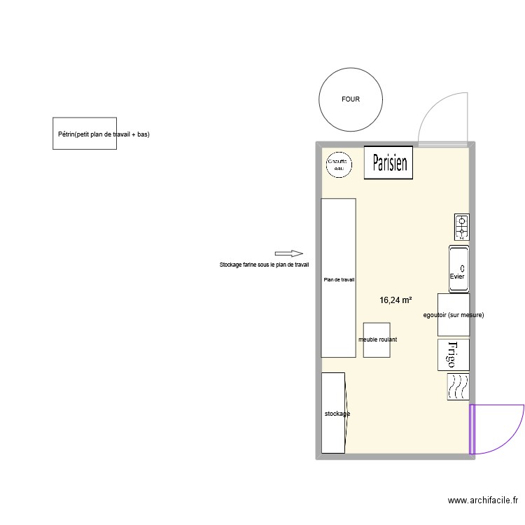 Fournil 3. Plan de 1 pièce et 16 m2