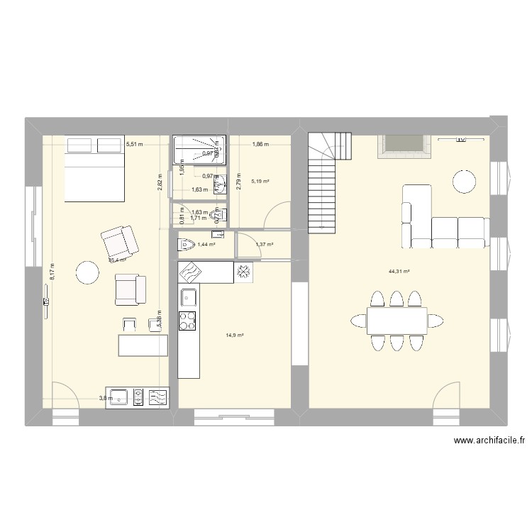 grapoule. Plan de 6 pièces et 103 m2