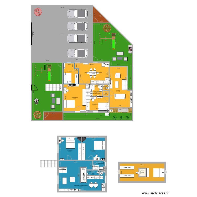 Plans réaménagements 2 T4 La Mothe. Plan de 23 pièces et 432 m2