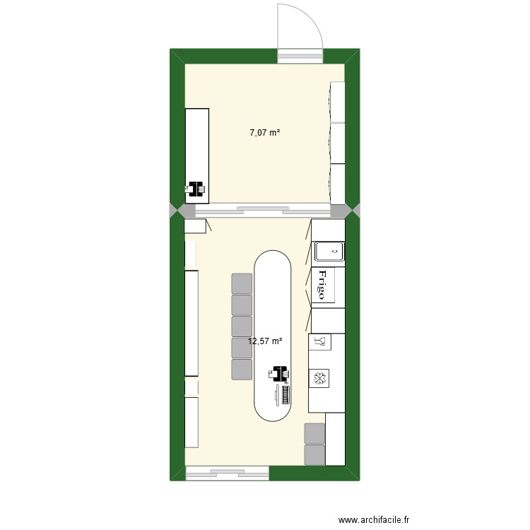brulerie. Plan de 2 pièces et 20 m2