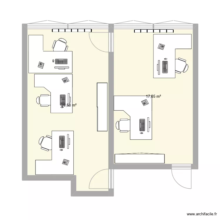 Am&eacute;nagement bureaux souhait&eacute;s. Plan de 2  et 39 m²