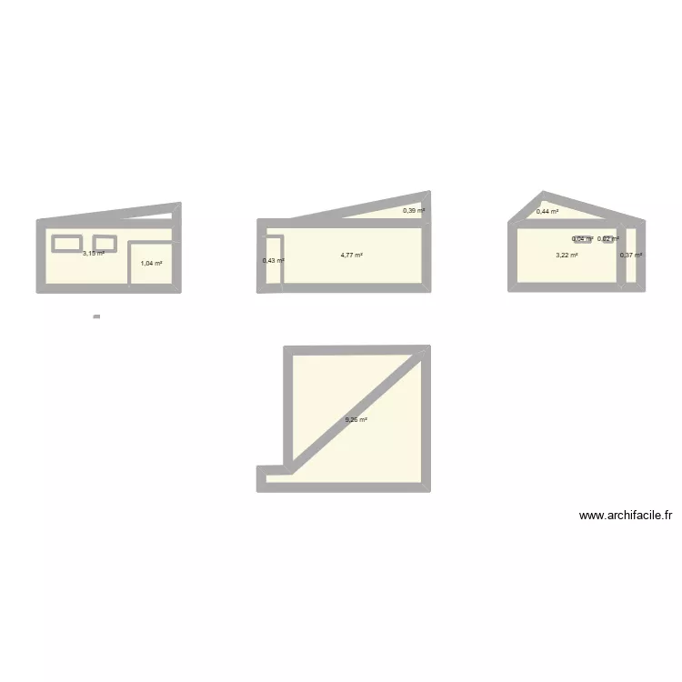 Chalet 2. Plan de 11  et 23 m²