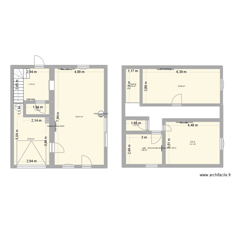 Plan maison v1. Plan de 9 pièces et 101 m2