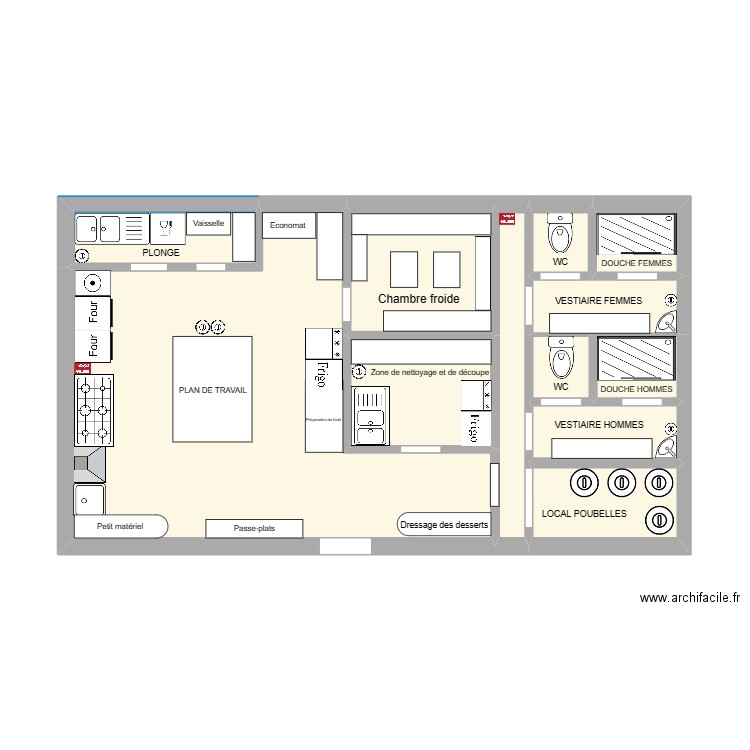 CUISINE RESTO. Plan de 12 pièces et 42 m2