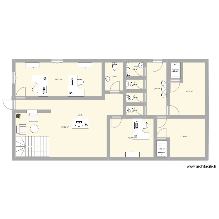 plan rez de chausse. Plan de 13 pièces et 115 m2