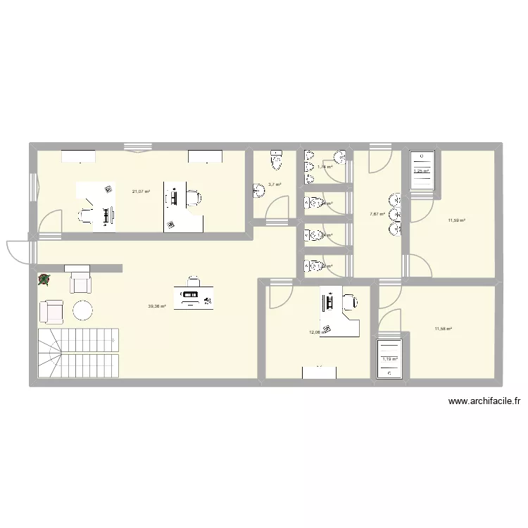 plan rez de chausse. Plan de 13 pièces et 115 m²