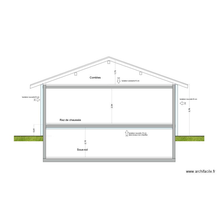 Verchères 18a - coupe transversale projet. Plan de 0 pièce et 0 m2