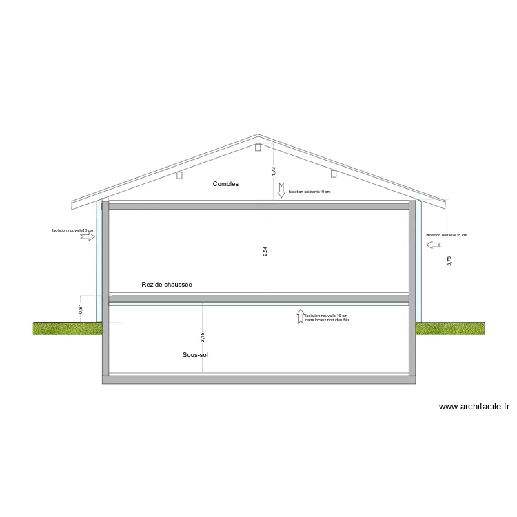 Verch&egrave;res 18a - coupe transversale projet. Plan de 