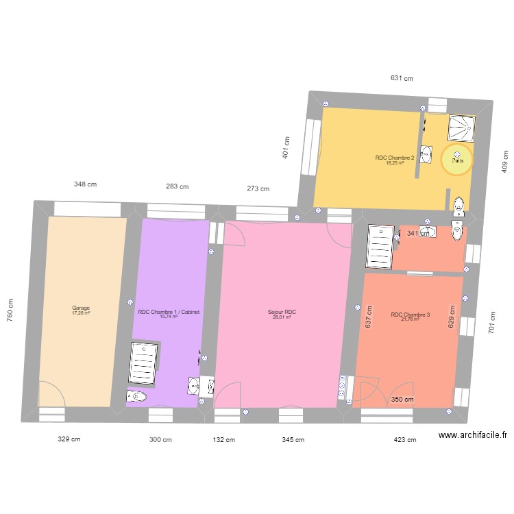 RDC APT projet. Plan de 5 pièces et 101 m2