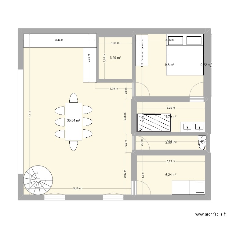 Maison Monteux. Plan de 7 pièces et 63 m2