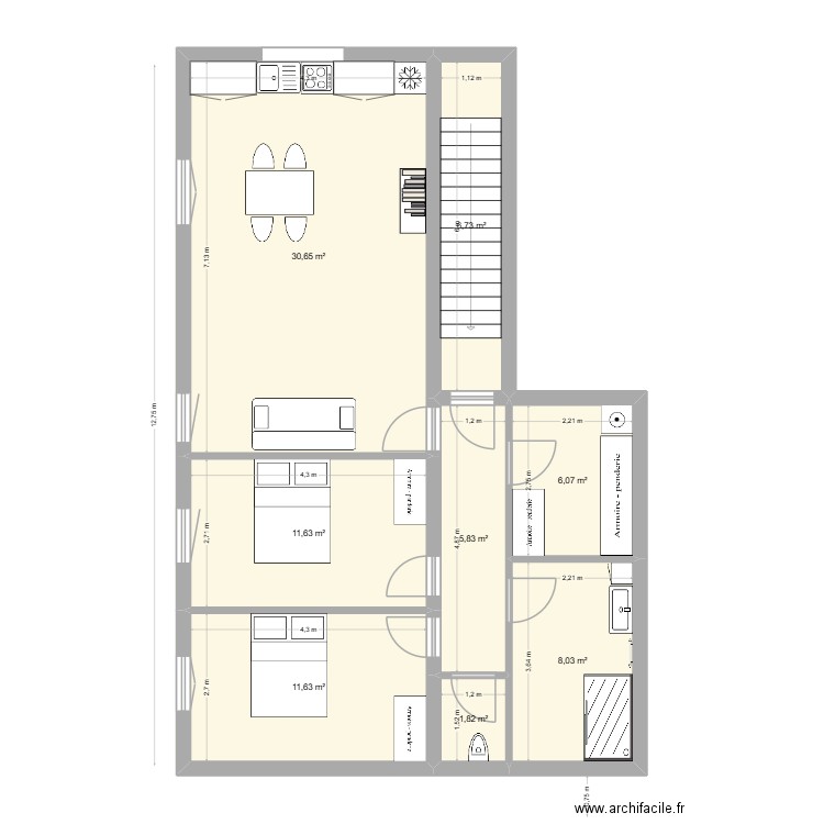 appart Mas Thibert M. Plan de 8 pièces et 82 m2