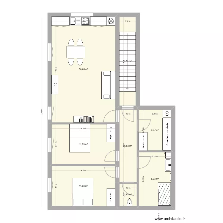 appart Mas Thibert M. Plan de 8  et 82 m²