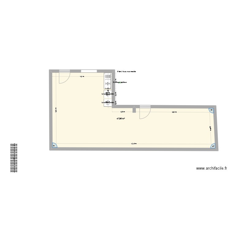 dimensions. Plan de 1 pièce et 48 m2