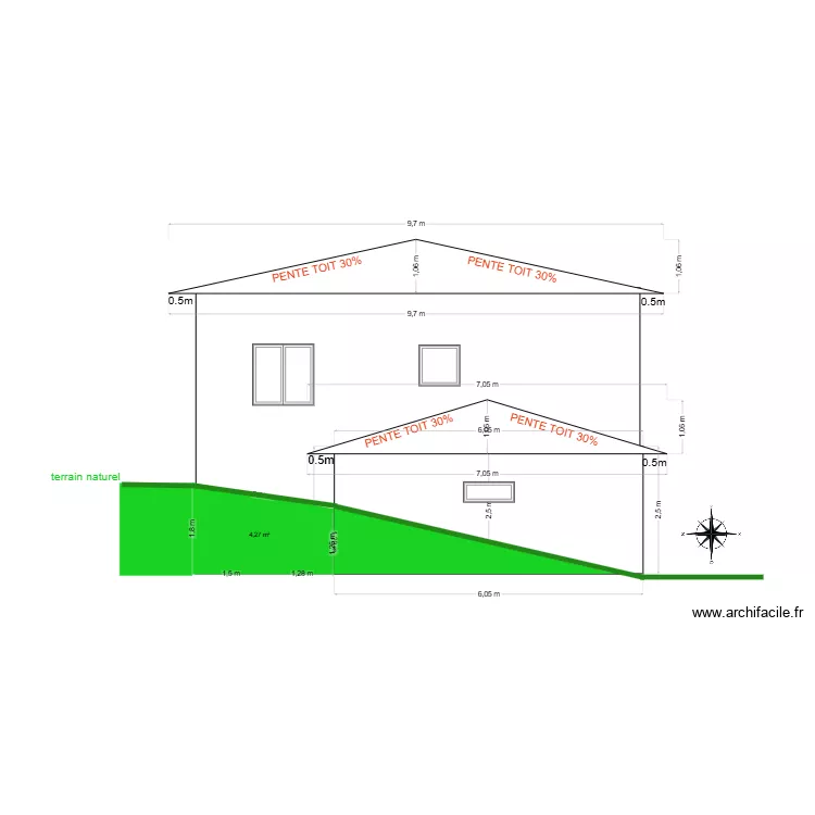 plan coupe construction et terrain ouest. Plan de plan coupe construction et terrain ouest. Plan de