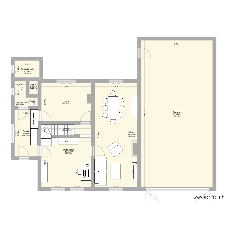 Rez-de chaussée - aménagement 3. Plan de 9 pièces et 138 m2
