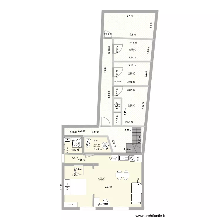 28 Quai CDG appart n&deg;1 - RDC. Plan de 7  et 85 m²