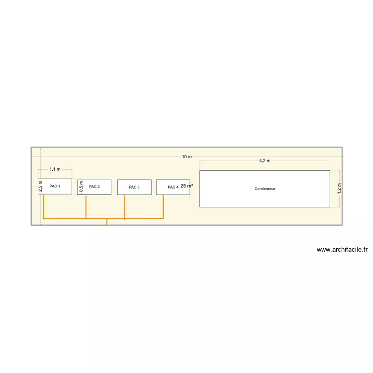 Installation avec Condenseur. Plan de 1 pièce et 25 m² Installation avec Condenseur. Plan de 1 pièce et 25 m²
