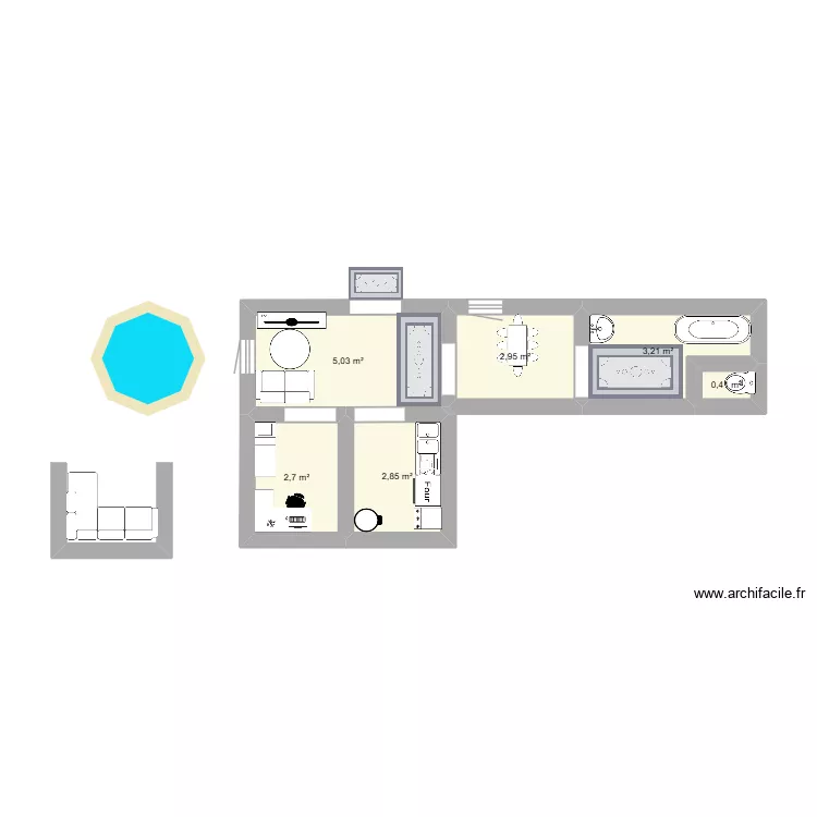 Maison 2. Plan de 6 pièces et 17 m²