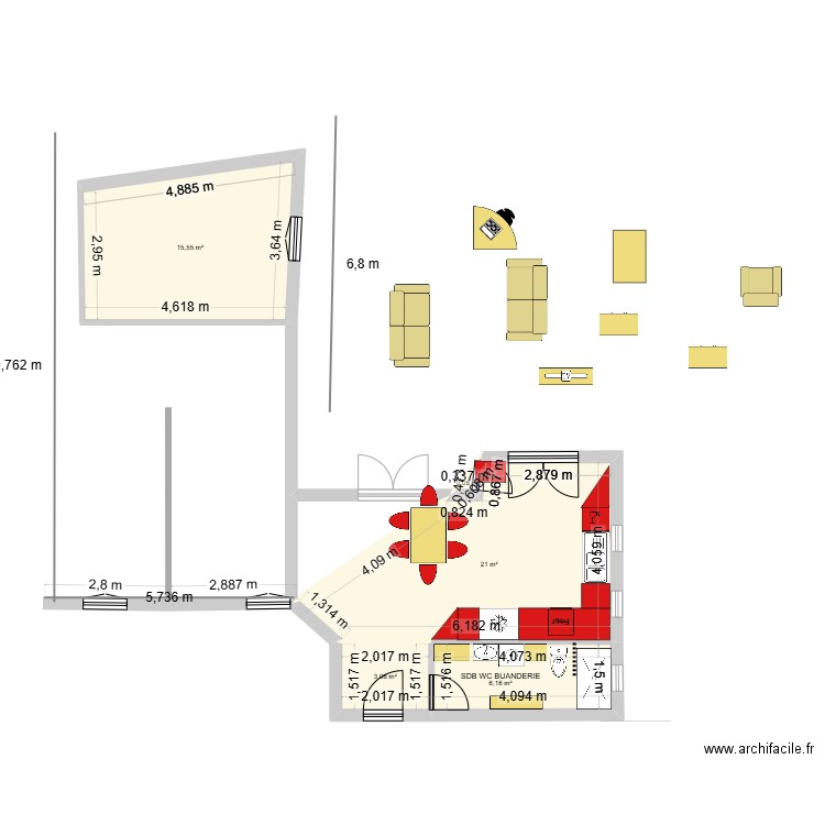 PLAN 3 COTES. Plan de 5 pièces et 46 m2