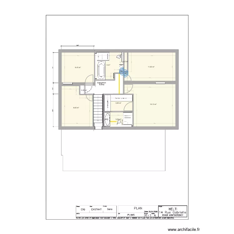 etage. Plan de 9  et 61 m²