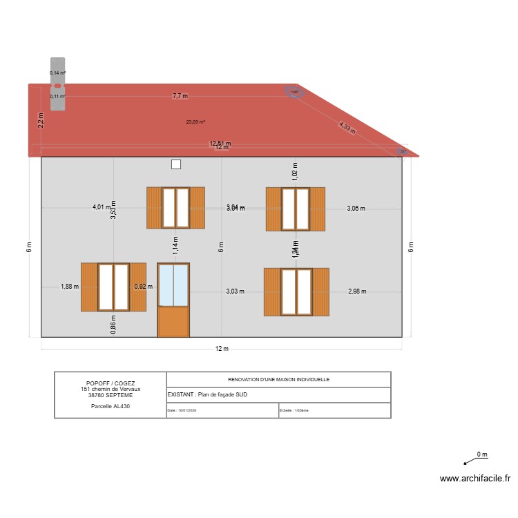 PLAN FACADE SUD existant. Plan de 0 pièce et 0 m2