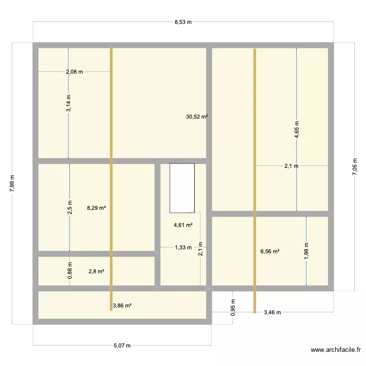 plan grenier structure bois. Plan de 6 pièces et 57 m²