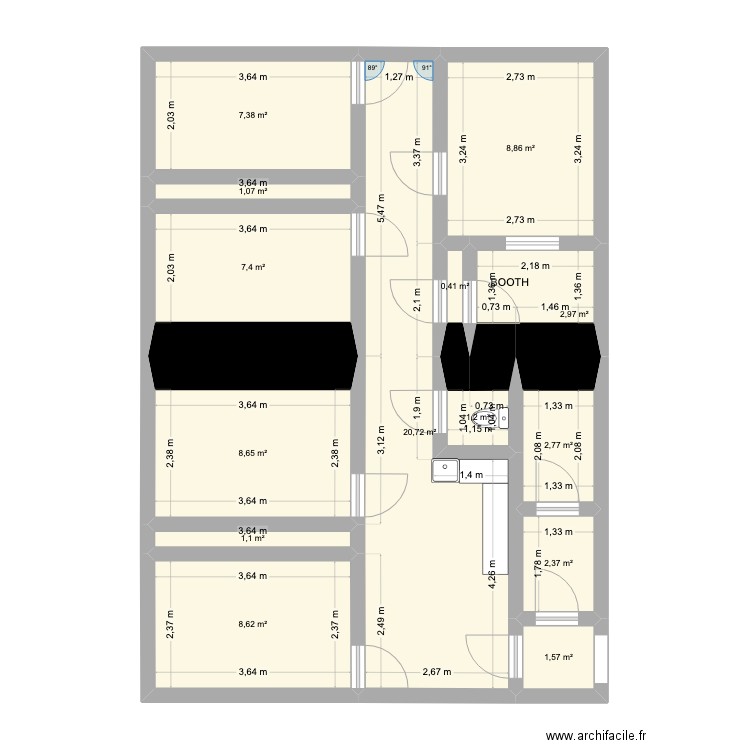 CAVES FB DU TEMPLE_BOOTH RECTIF. Plan de 14 pièces et 75 m2