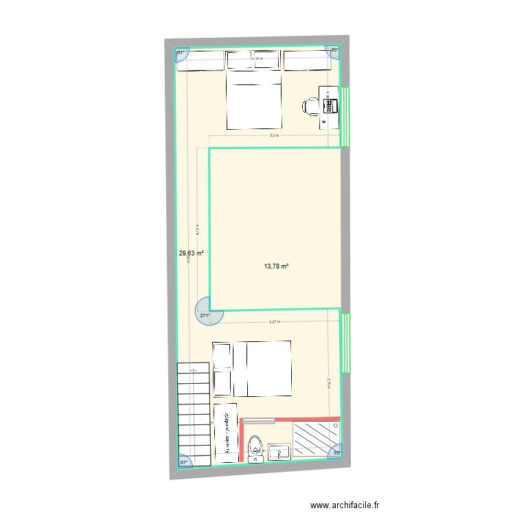 Plan R+1 la biolle. Plan de 2 pièces et 51 m2