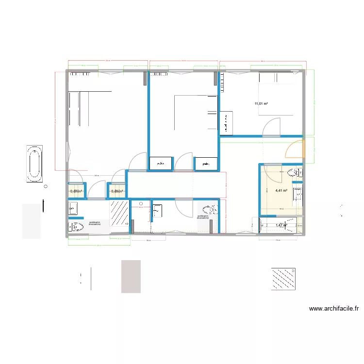 CHAMBRES GAUCHE 3. Plan de 