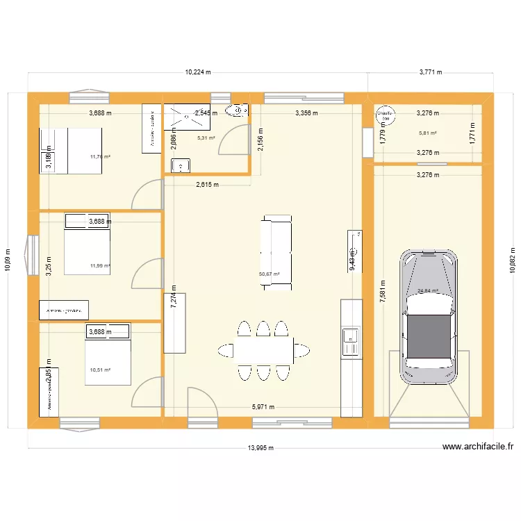 CARBONNE. Plan de 7 pièces et 121 m²