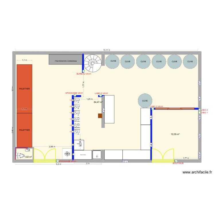 LABO ET STOCKAGE SALERNES elec. Plan de 3 pièces et 98 m2