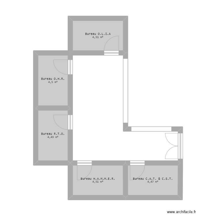 Bureau DHS. Plan de 5 pièces et 22 m2
