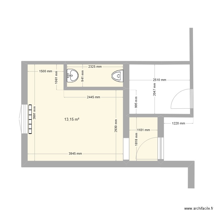 clos de la senne. Plan de 3 pièces et 17 m2