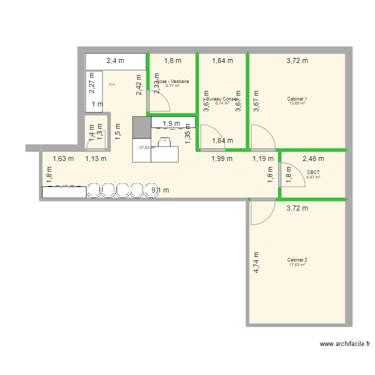 Dr Latreche. Plan de 6 pièces et 74 m2