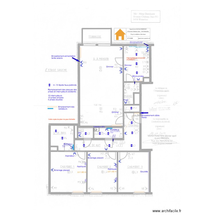 PROJET ELECTRICITE 311025. Plan de 3 pièces et 211 m2