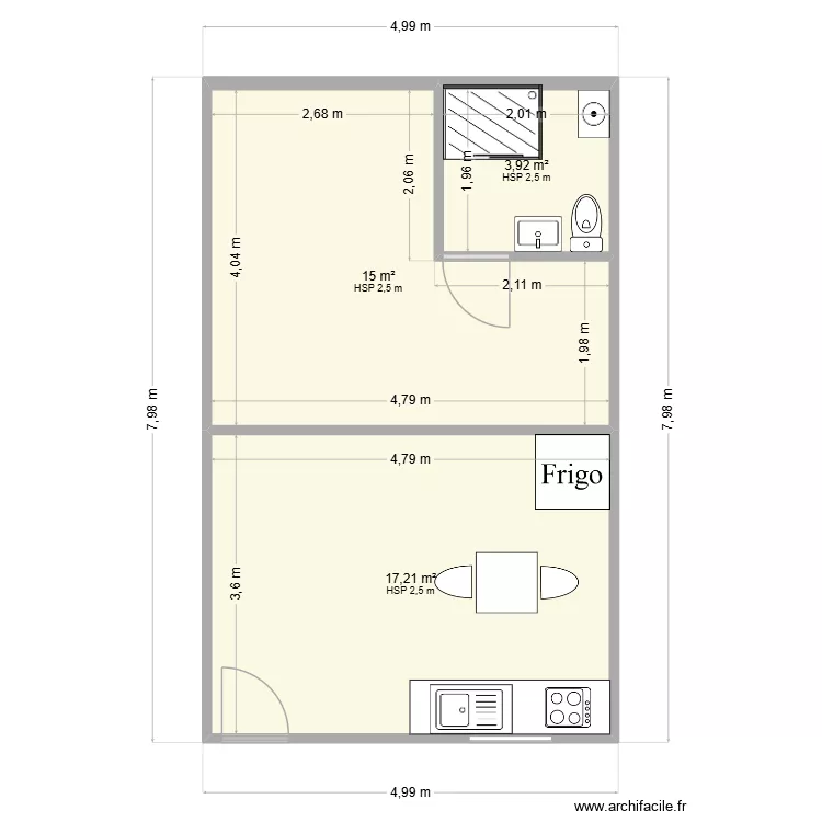 logement p&eacute;chon. Plan de 3  et 36 m²
