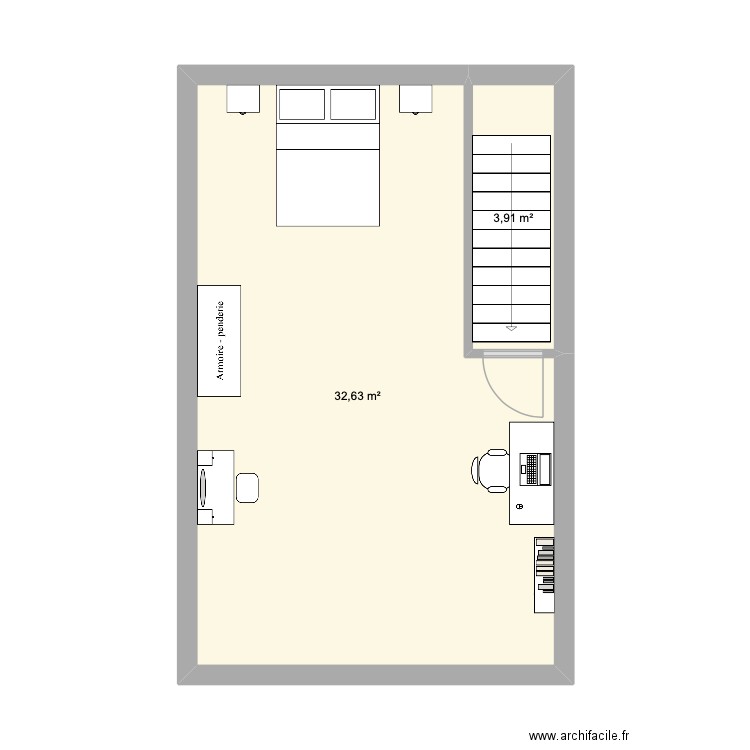 raismes comble. Plan de 2 pièces et 37 m2