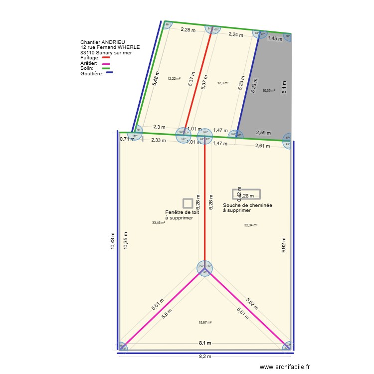 Plan ANDRIEU. Plan de 8 pièces et 118 m2