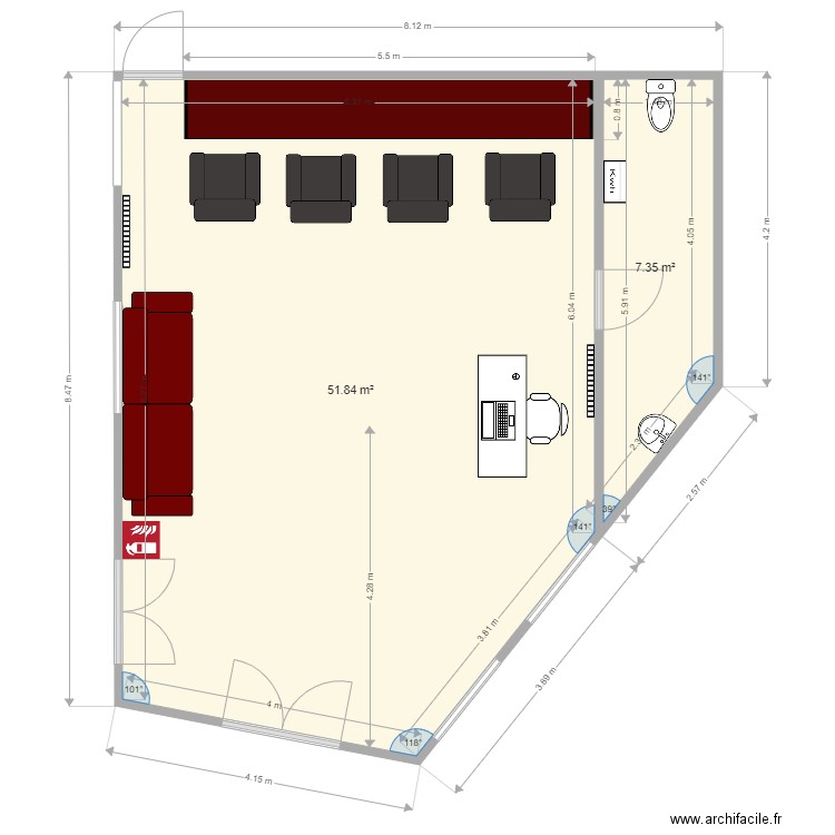 fashion. Plan de 2 pièces et 59 m2