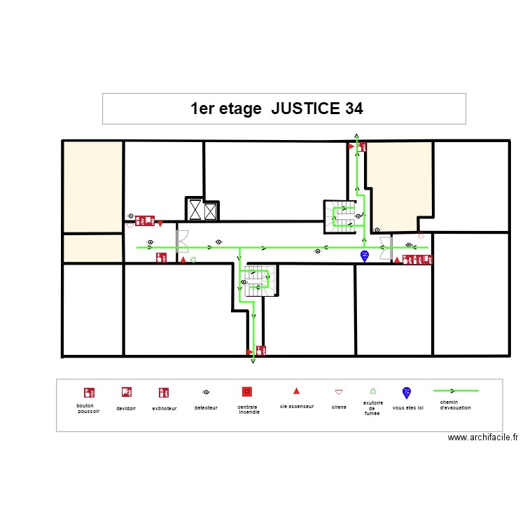 1er etage  justice 34. Plan de 3 pièces et 132 m2