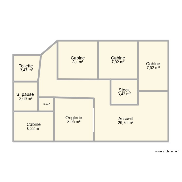 institut. Plan de 10 pièces et 77 m2