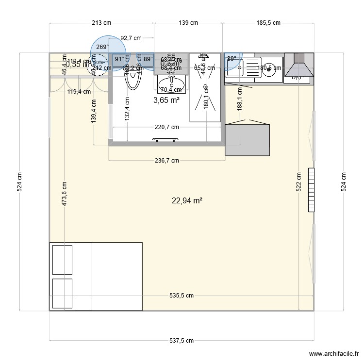 Studio - Plan 4 pièces 27 m2 dessiné par Dadou69670